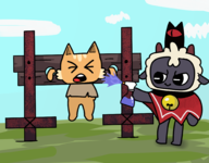 artist:unknown cult_of_the_lamb followers red_crown spray_bottle the_lamb // 2000x1561 // 1.1MB