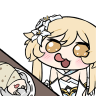 2girls artist:unknown burrito genshin_impact lumine paimon // 500x500 // 151KB