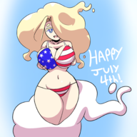 1girl american_flag american_flag_bikini artist:iggy_bomb bikini blonde_hair blue_eyes colored enraenra ghost ghost_girl long_hair smogmella text wide_hips yo-kai_watch // 2000x2000 // 998KB