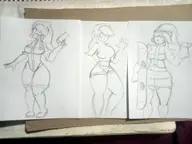 3girls artist:billyfutureboy breasts huge_breasts medium_breasts monochrome nintendo shorts shy_gal sketch super_mario thick_thighs traditional_medium wip // 4160x3120 // 3.0MB