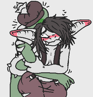 1boy 1girl anon artist:unknown blush cap deadlock hand_on_shoulder hugging ivy nose_ring ring romantic suspenders // 324x338 // 15KB