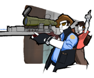 2boys artist:esao303 bandages hat headset jacket pointing rifle scout sniper sunglasses team_fortress_2 weapon wristwatch // 528x438 // 62KB
