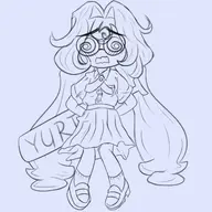1girl artist:unknown blush cookie_run cosplay forest_cookie glasses hatsune_miku lineart monochrome skirt spiral_eyes text vocaloid // 1333x1333 // 648KB