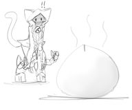 1girl artist:unknown blazblue hoodie meat_bun sharp_teeth tail taokaka // 2044x1699 // 963KB