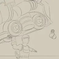 1boy artist:B333SSS carrying drone engineer factorio lineart monochrome robot train // 1500x1500 // 292KB