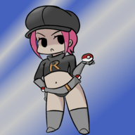 1girl artist:iggy_bomb black_eyes chibi colored hat pink_hair pokeball pokemon pokemon_lgpe team_rocket team_rocket_grunt // 2000x2000 // 1.1MB