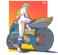 1girl artist:pm_draws bike bodysuit mario_kart princess_zelda shield the_legend_of_zelda vehicle // 1200x1144 // 628KB