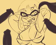1girl areola areolae artist:strugglingquota blush breasts hands_behind_head huge_breasts inkling inkling_girl monochrome navel nipple_slip nipples penis sketch smile smiling splatoon // 2500x2000 // 6.8MB