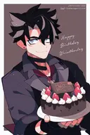 1boy artist:unknown black_hair cake genshin_impact scar solo wriothesley // 1200x1800 // 817KB