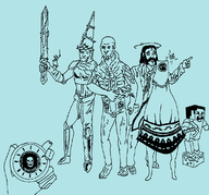 artist:scorndude blasphemous disco_elysium gun harrier_du_bois journey minecraft monochrome pointing scorn scorn_guy steve sword tagme // 1142x1065 // 54KB