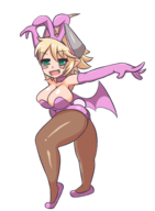 1girl 2019_easter_collab ahoge artist:iggy_bomb blonde_hair bunny_ears bunny_girl bunny_suit collab easter easter_collab elbow_gloves fang gloves green_eyes imp leotard monster_girl_quest pantyhose pointy_ears rami short_hair smile thick_thighs wings // 1426x1947 // 500KB