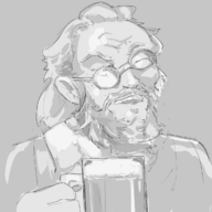 1boy artist:andynoumouse beer drink dude facial_hair glasses monochrome solo underrail // 1200x1200 // 480KB