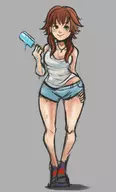 1girl brown_hair colored green_eyes kingdom_hearts kingdom_hearts_iii necklace olette popsicle shorts smile // 521x863 // 35KB