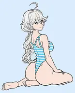 1girl artist:reptileye ass blue_eyes furina genshin_impact heterochromia solo swimsuit // 971x1200 // 360KB