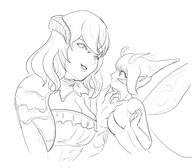 2girls artist:frequencyblue bloodstained bloodstained_ritual_of_the_night blush carabosse fairy miriam pointy_ears sketch wings // 3436x3000 // 1.7MB