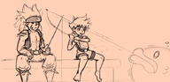 barefoot breath_of_fire breath_of_fire_iii fish fishing monochrome rei ryu_(breath_of_fire) sketch // 900x436 // 204KB