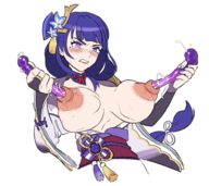1girl angry artist:super_acca blush breasts colored dildo electro_slime genshin_impact huge_breasts nipple_insertion pulling_out raiden_shogun slime what // 982x873 // 221KB