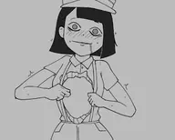 1girl artist:unknown blush chest drool drooling ena Ena:_Dream_BBQ gore hat hole lineart looking_at_viewer monochrome saliva shorts zombie // 1250x1000 // 109KB