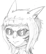 1girl animal_ears cat_girl final_fantasy final_fantasy_xiv portrait shades short_hair smile sunglasses traditional_medium y'shtola_rhul // 320x380 // 37KB