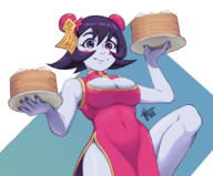 1girl artist:mateus_upd darkstalkers food hsien-ko huge_breasts qipao // 852x704 // 434KB