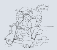 1girl 2boys artist:grey blanka cammy_white moped ryu street_fighter // 559x493 // 16KB