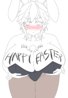 1girl arkeden blush bow bunny_ears bunny_girl bunny_suit devil_carnival easter egg happy_easter huge_breasts leotard lineart pantyhose wip // 1239x1756 // 428KB