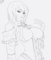 1girl aradia artist:diskette braid breasts lineart looking_at_viewer medium_breasts night_of_revenge sketch smile // 1700x2000 // 953KB