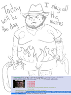 drawthread fedora flame_shirt neckbeard not_vidya penis shitposting sweat sword waifu // 750x1000 // 252KB
