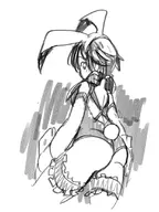 1girl ass bunny_ears bunny_girl bunny_suit kingdom_hearts looking_back monochrome olette tail // 818x1090 // 292KB