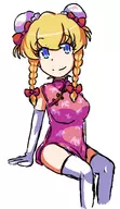 1girl artist:mellie blonde_hair blue_eyes bow braids buns castlevania castlevania_rondo_of_blood chinese_dress elbow_gloves gloves maria_renard smile thigh_highs // 824x1431 // 250KB