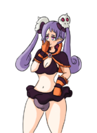 1girl alternate_breast_size artist:goseb90 bulge colored disgaea disgaea_5 futanari laughing majorita older pink_eyes pointy_ears purple_hair smug twintails // 583x792 // 209KB