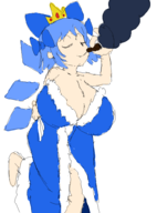 1girl artist:unknown cirno crown drink huge_breasts queen_of_v_2025 touhou // 737x1000 // 35KB