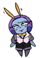 artist:oofrowdy blush bug cleavage hand_on_hips illumise lipstick looking_away office_lady pokemon // 502x719 // 152KB