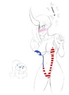 ! artist:darlingdove blush cleavage embarrassed fukai huge_breasts sketch sling_bikini toadal_dude unkaind wardrobe_malfunction yo-kai_watch // 1000x1372 // 281KB