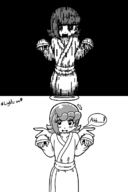 1girl angel artist:marielx blush comic monochrome not_vidya robe spooky // 800x1200 // 128KB