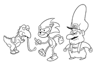 3boys artist:unknown mario sonic_(series) sonic_the_hedgehog super_mario yoshi // 2055x1383 // 459KB