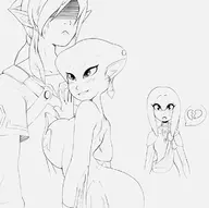 1boy 2girls breast_press breath_of_the_wild crying earrings link mipha ocarina_of_time pointy_ears princess_ruto sketch speech_bubble zora // 750x747 // 159KB