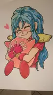 colored crossover eirika fire_emblem fire_emblem_the_sacred_stones hugging kirby kirby_(series) sword traditional_medium // 1456x2592 // 1.1MB