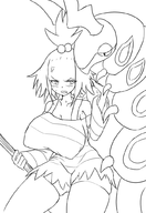 1girl alternate_breast_size angry blush huge_breasts pokemon pokemon_bw2 roxie scolipede sweat // 698x1015 // 226KB