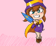 1girl a_hat_in_time artist:unknown blush colored hat_kid loli looking_at_viewer smile smiling umbrella // 478x390 // 26KB