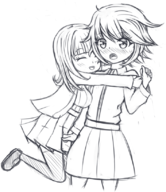 1boy 1girl artist:tttt blush chiaki_nanami chihiro_fujisaki danganronpa danganronpa_2 happy hugging monochrome skirt thigh_highs // 707x816 // 371KB