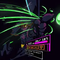 1girl artist:unknown colored deltarune health_bar pointing susie text // 3000x3000 // 1.3MB