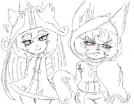 2girls ? artist:2x blush dress hand_holding jacket league_of_legends looking_at_viewer lulu sketch skirt vex // 791x612 // 40KB