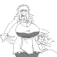 2girls artist:2hufag knife maid_uniform reaction_image sakuya_izayoi touhou wings // 400x400 // 15KB