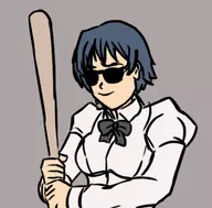 1girl artist:goseb90 bat blue_hair bow costanza glasses isabelle ishygddt katawa_shoujo meme parody shizune_hakamichi short_hair // 380x375 // 52KB