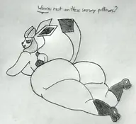 1girl anthro artist:billyfutureboy ass breasts glaceon huge_ass huge_breasts laying_down looking_back monochrome pokemon sketch traditional_medium // 2414x2199 // 2.7MB