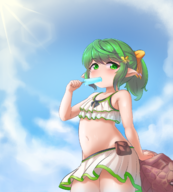 1girl artist:pailolidrawfag colored granblue_fantasy green_hair lewd loli midriff mimlememel popsicle swimsuit // 1971x2188 // 2.9MB