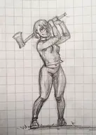 1girl artist:kujalla axe glasses mii solo traditional_medium wii // 1946x2734 // 1.4MB