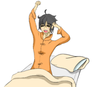 1girl ahoge annie_eilenberg artist:kikagaro atelier_(series) atelier_annie black_hair blanket colored eyes_closed pajamas pillow short_hair // 1658x1474 // 343KB