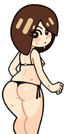 1girl artist:2x ass bikini blush colored heart_pupils looking_at_viewer looking_back micro_bikini mii mii_fighter nipples sweating // 503x1004 // 94KB